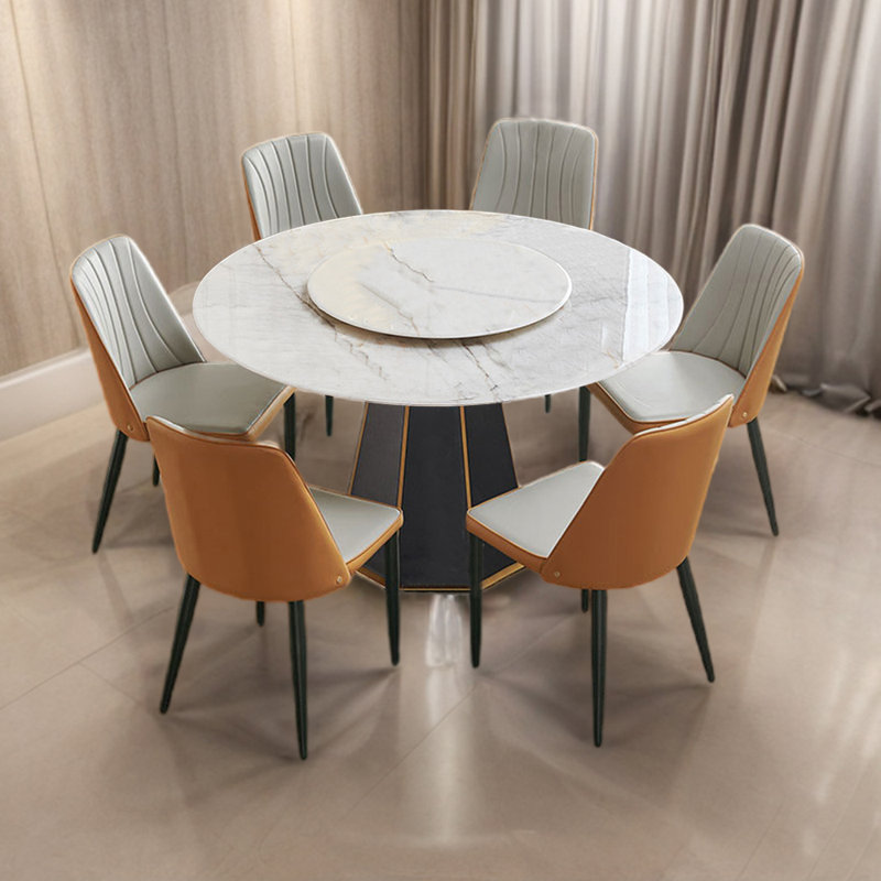 LORENZO Italian Light Luxury Round Dining Table Set With T 7 - Piece ...